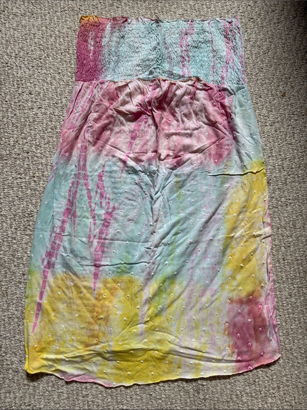 Mimi Maternity Pastel Tie-Dye Smocked Strapless Dress - Pink, Yellow & Mint
